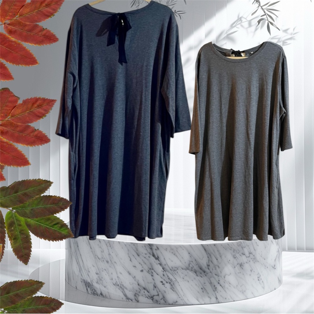 ♣️ Beautiful Grey Plus SZ: 2X charcoal 3/4 length sleeves round neck & black Tie